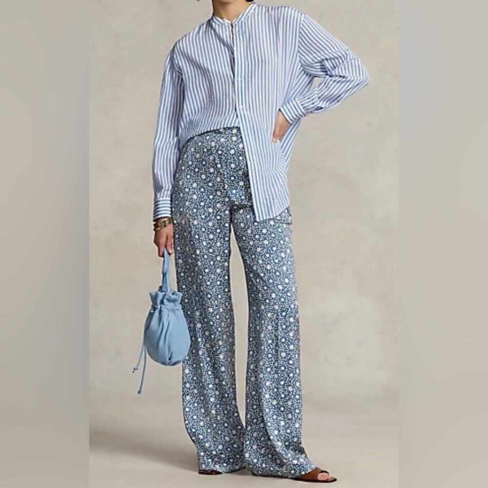 Polo Ralph Lauren Silk Blue Wide Leg Pants Size 4